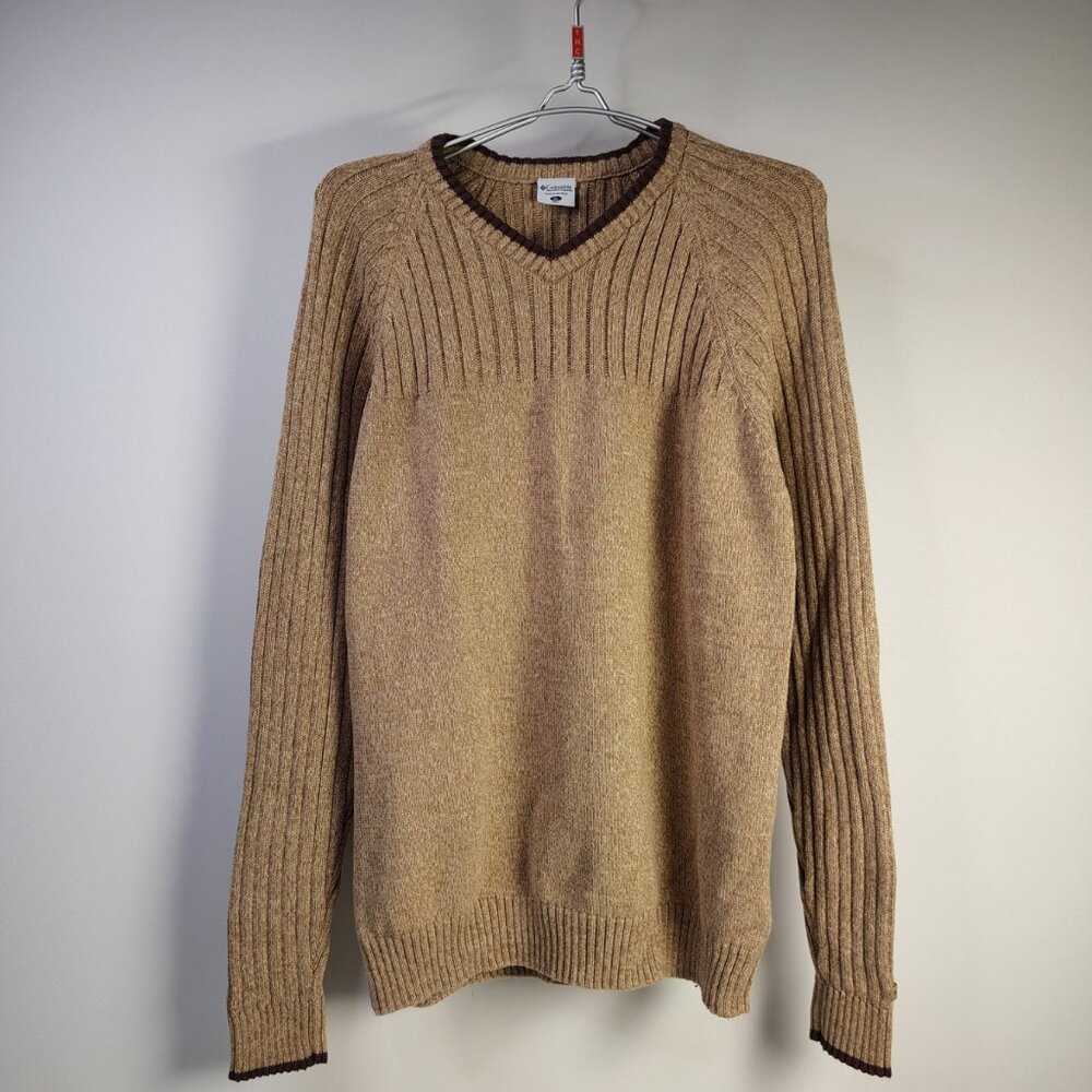 VINTAGE Columbia Sweater Mens Size XL Beige Ribbed Knit‎ Crochet